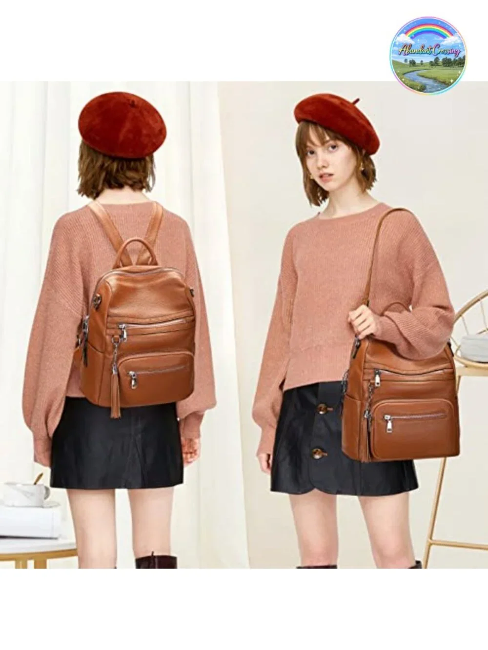 Genuine Leather Convertible Backpack Purse for Women Laptop Shoulder Bag